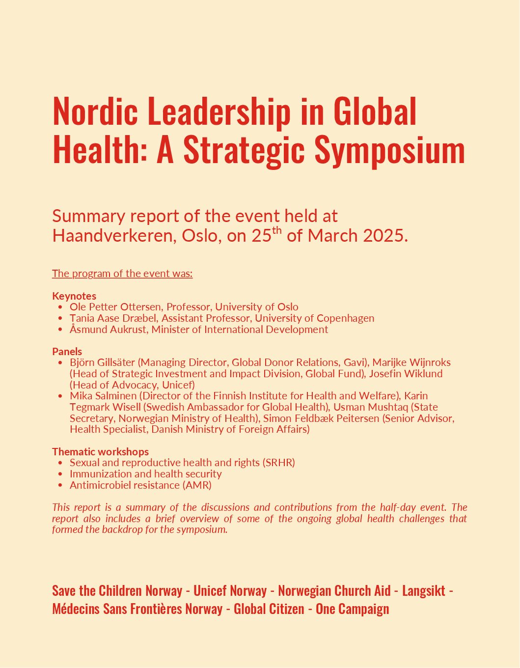 Nordic Leadership in Global Health: A strategic symposium